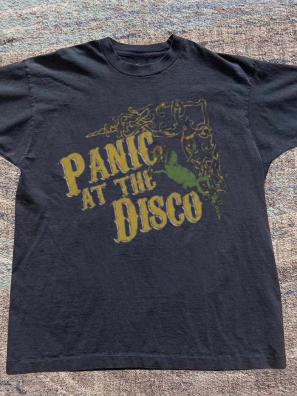 Gildan Black Panic At The Disco Tee with Yellow and Green Graphic